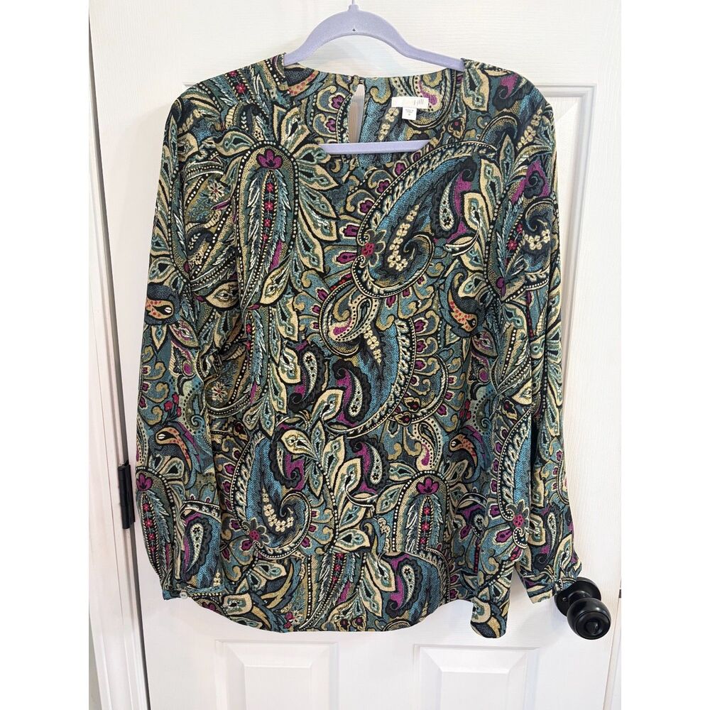J. Jill Women's Paisley Long Boho Sleeve Fall Blouse Size M
